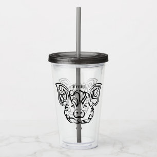 Black and White Tribal Pig Acrylic Tumbler