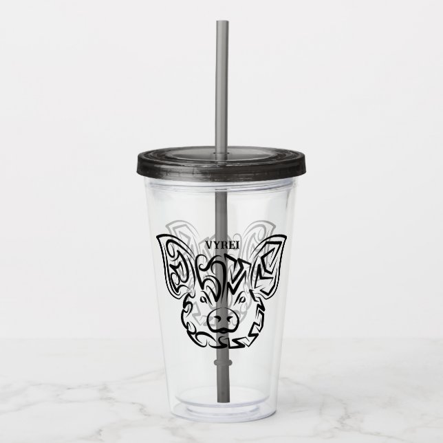 Black and White Tribal Pig Acrylic Tumbler (Front)