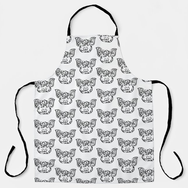 Black and White Tribal Pig Apron (Front)