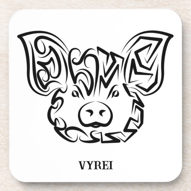 Black and White Tribal Pig Coaster (Front)