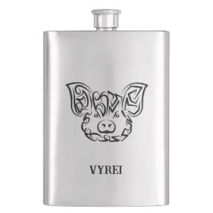 Black and White Tribal Pig Hip Flask