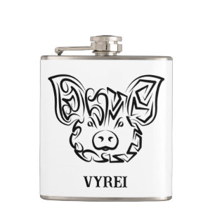 Black and White Tribal Pig Hip Flask