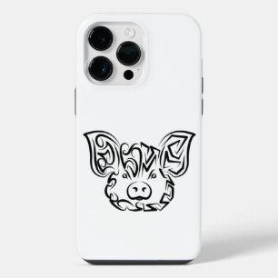 Black and White Tribal Pig iPhone 14 Pro Max Case