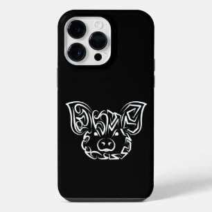 Black and White Tribal Pig iPhone 14 Pro Max Case