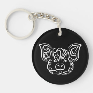 Black and White Tribal Pig Key Ring