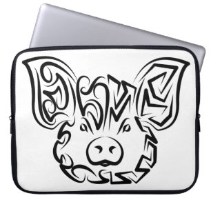 Black and White Tribal Pig Laptop Sleeve