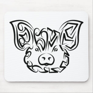 Black and White Tribal Pig Mouse Mat