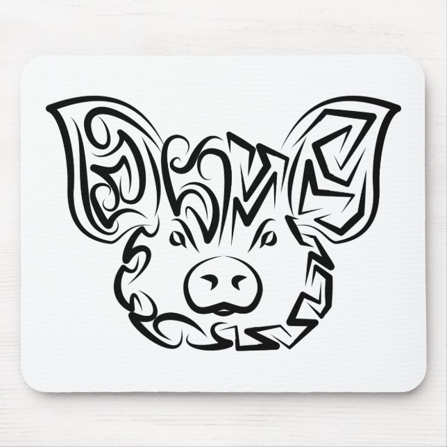 Black and White Tribal Pig Mouse Mat (Front)