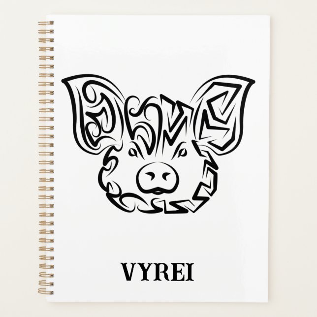 Black and White Tribal Pig Planner (Front)