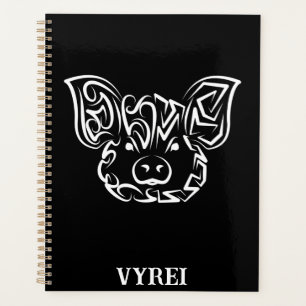 Black and White Tribal Pig Planner