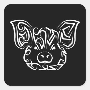 Black and White Tribal Pig Square Sticker