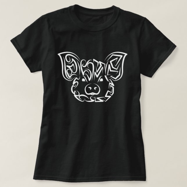 Black and White Tribal Pig T-Shirt (Design Front)