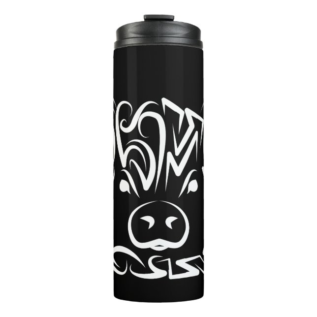 Black and White Tribal Pig Thermal Tumbler (Front)