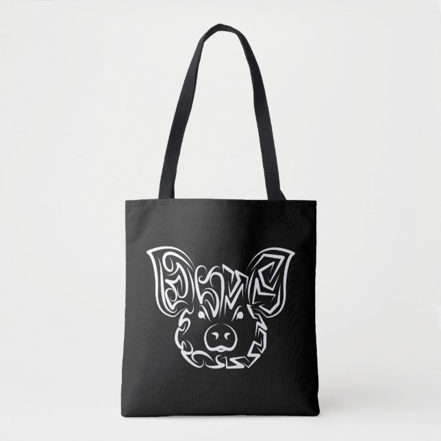 Black and White Tribal Pig Tote Bag (Front)