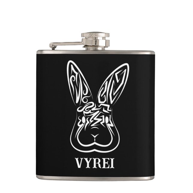 Black and White Tribal Rabbit Hip Flask (Front)