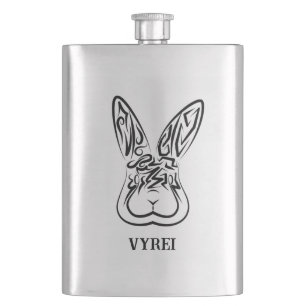 Black and White Tribal Rabbit Hip Flask