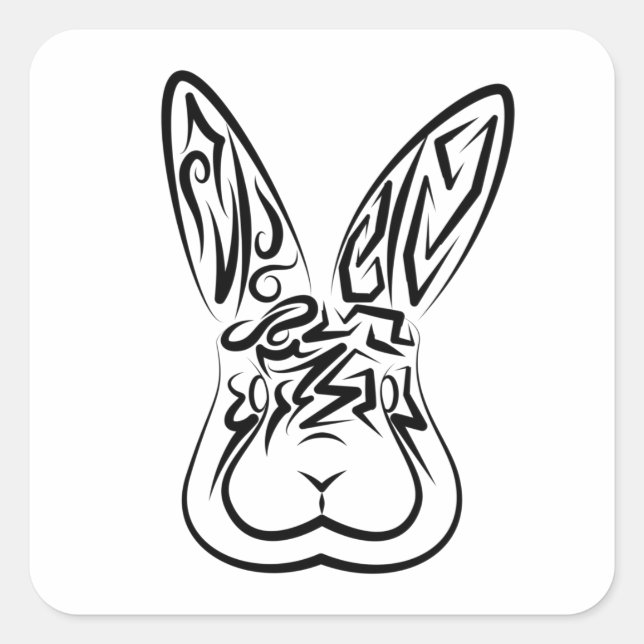 Black and White Tribal Rabbit Square Sticker (Front)