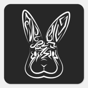 Black and White Tribal Rabbit Square Sticker
