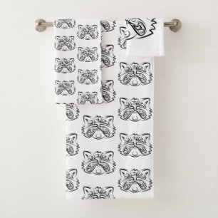 Black and White Tribal Racoon Bath Towel Set