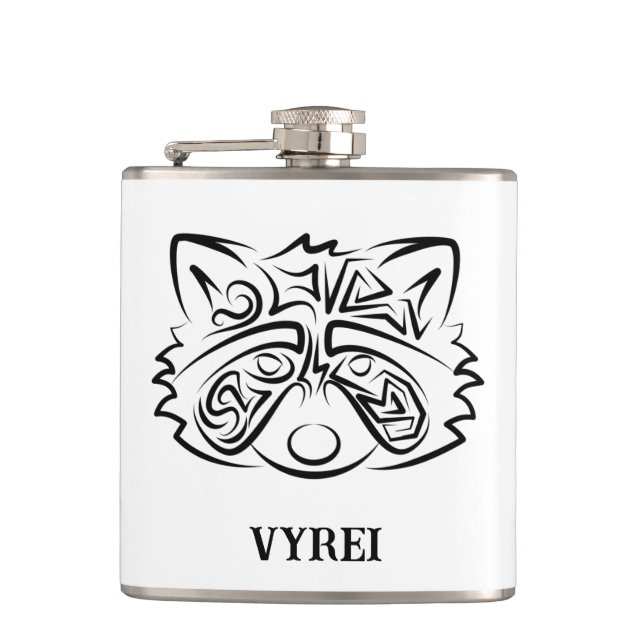 Black and White Tribal Racoon Hip Flask (Front)