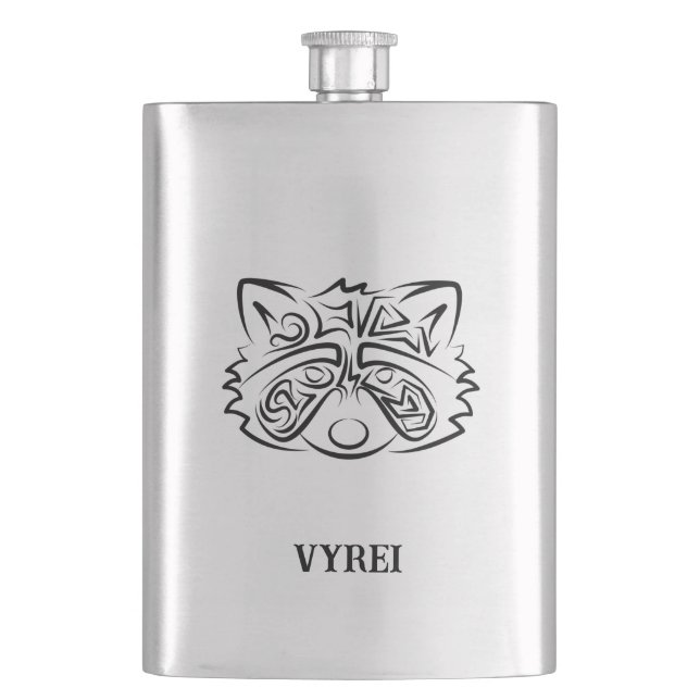 Black and White Tribal Racoon Hip Flask (Front)