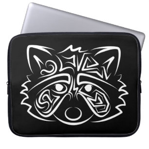 Black and White Tribal Racoon Laptop Sleeve