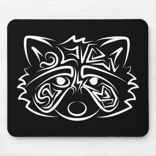 Black and White Tribal Racoon Mouse Mat (Front)