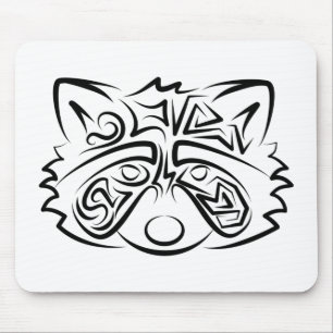 Black and White Tribal Racoon Mouse Mat