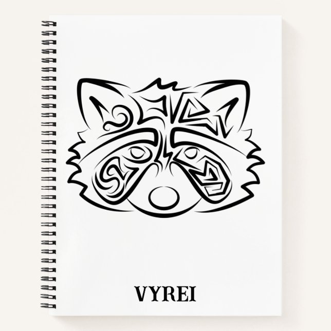 Black and White Tribal Racoon Notebook (Front)