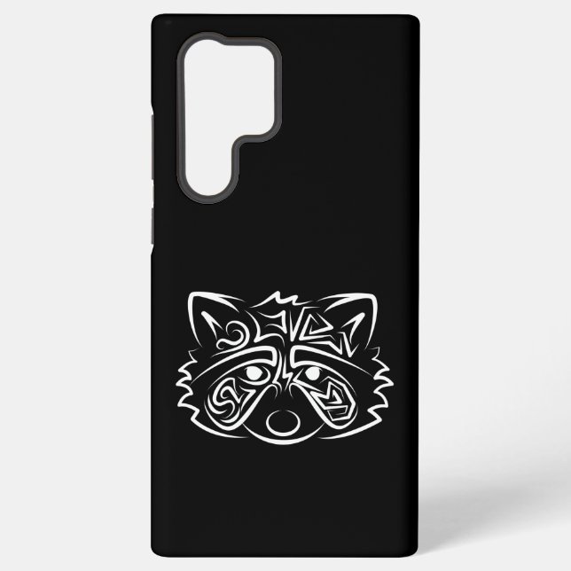 Black and White Tribal Racoon Samsung Galaxy S22 Ultra Case (Back)