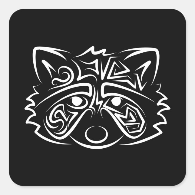 Black and White Tribal Racoon Square Sticker (Front)