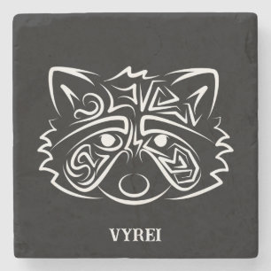 Black and White Tribal Racoon Stone Coaster