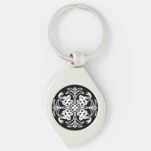 Black and White Tribal Rattlesnake Mandala Key Ring