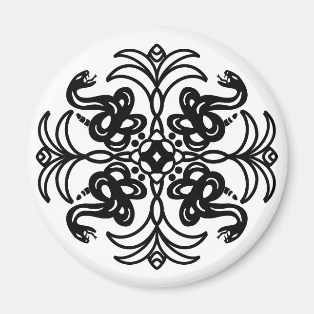 Black and White Tribal Rattlesnake Mandala Magnet (Front)