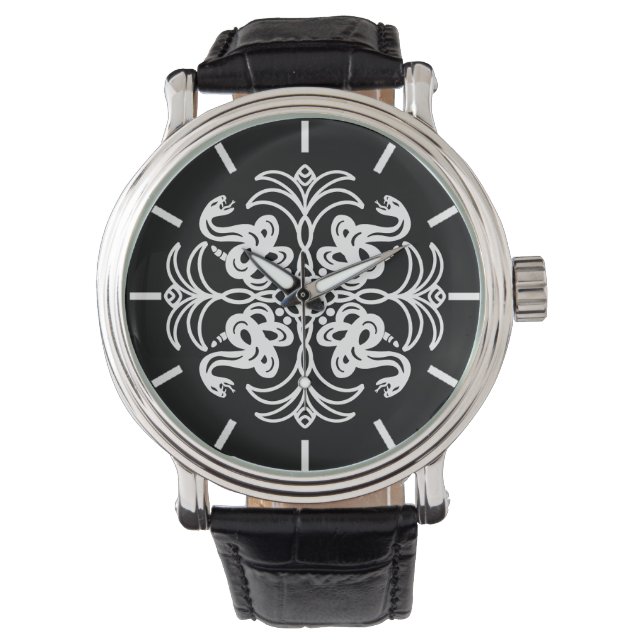 Black and White Tribal Rattlesnake Mandala  Watch (Front)