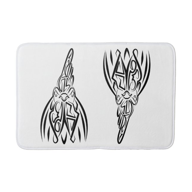 Black and White Tribal Rooster Bath Mat (Front)