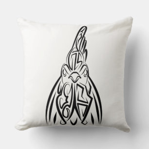 Black and White Tribal Rooster Cushion