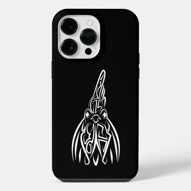 Black and White Tribal Rooster iPhone Case (Back)