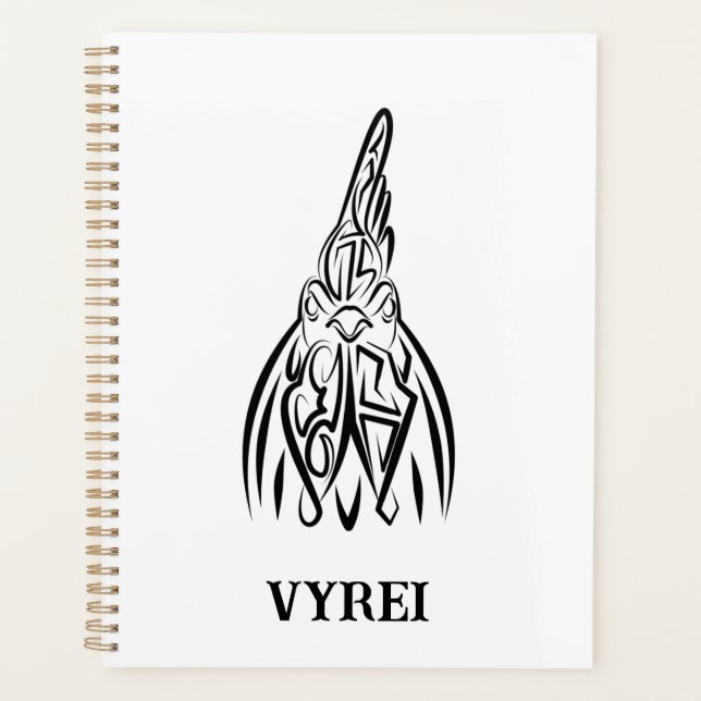 Black and White Tribal Rooster Planner (Front)