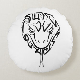 Black and White Tribal Rooster Round Pillow