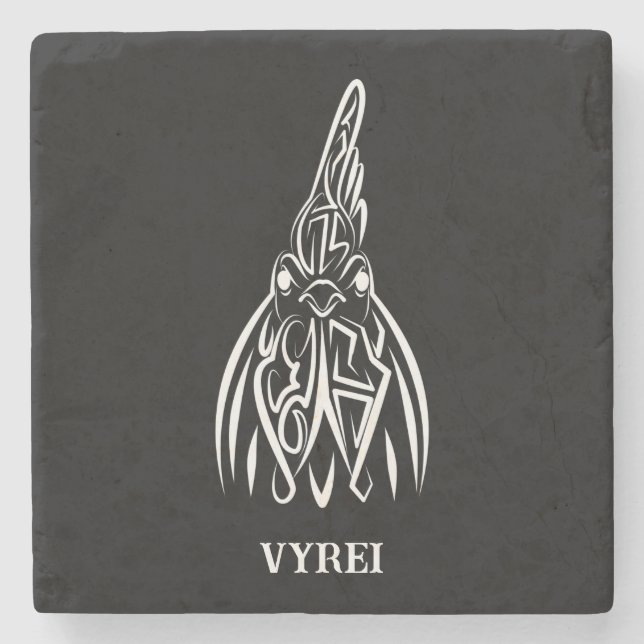 Black and White Tribal Rooster Stone Coaster (Front)