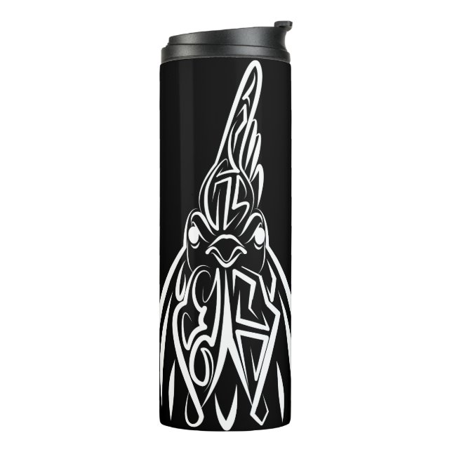 Black and White Tribal Rooster Thermal Tumbler (Rotated Left)