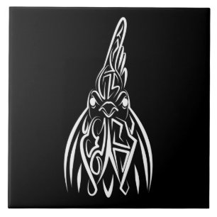 Black and White Tribal Rooster Tile