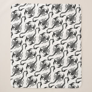 Black and White Tribal Scorpion Pattern Sherpa Blanket
