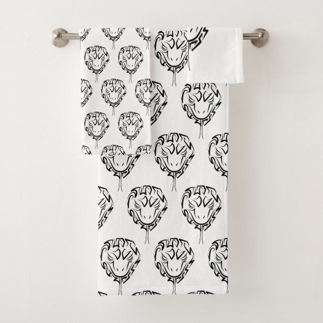 Black and White Tribal Snake Bath Towel Set (Insitu)