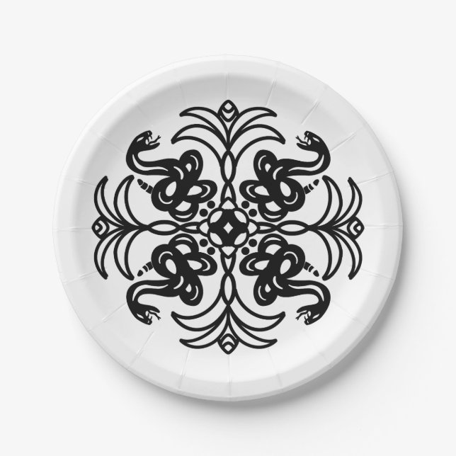 Black and White Tribal Snake  Paper Plate (Front)