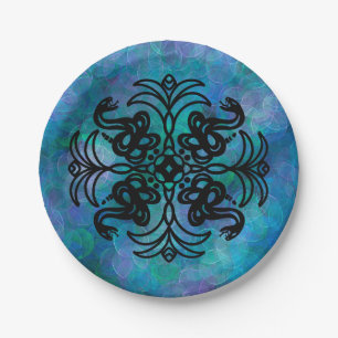 Black and White Tribal Snake    Paper Plate