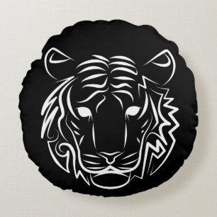 Black and White Tribal Snake Round Pillow