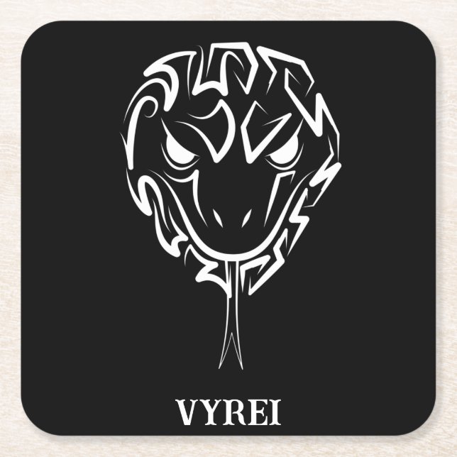 Black and White Tribal Snake Square Paper Coaster (Front)