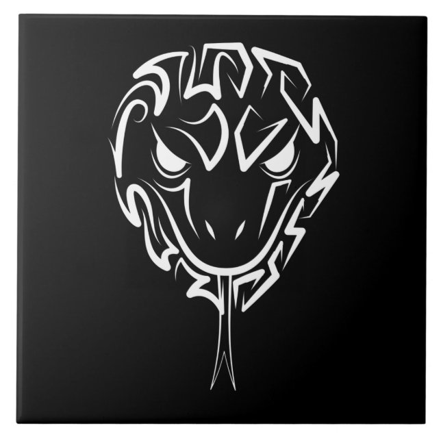 Black and White Tribal Snake Tile (Front)